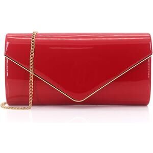 6808 Dexmay Envelope Clutch Purse Shiny Patent Leather Foldover Evening Bag